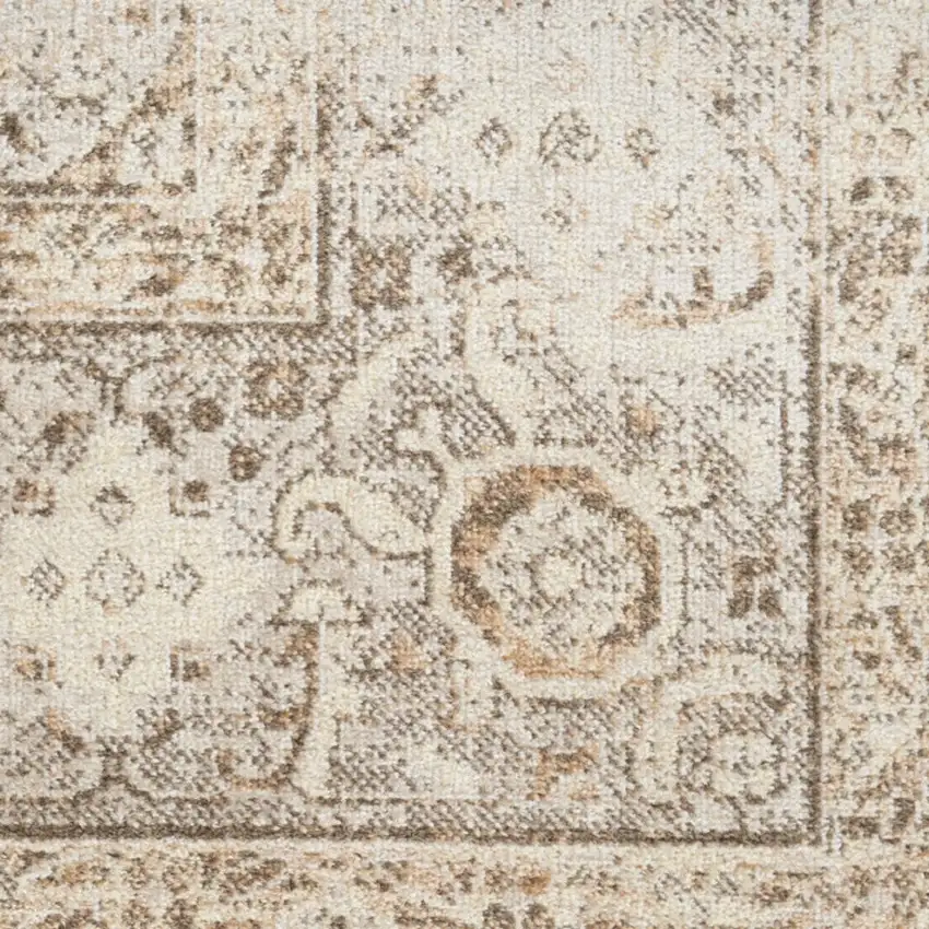 8' Beige And Brown Geometric Runner Rug Photo 9