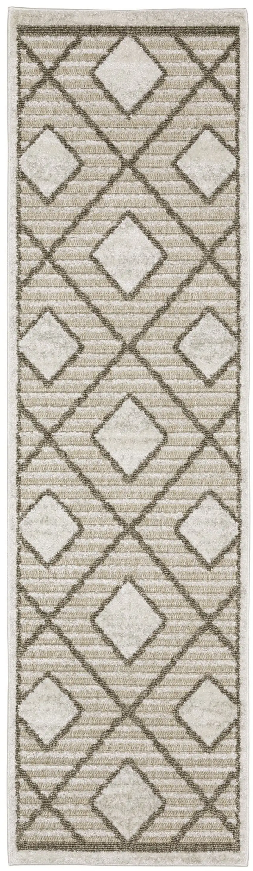 8' Beige And Brown Geometric Runner Rug Photo 2