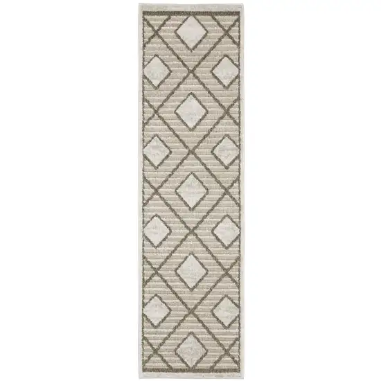 8' Beige And Brown Geometric Runner Rug Photo 2