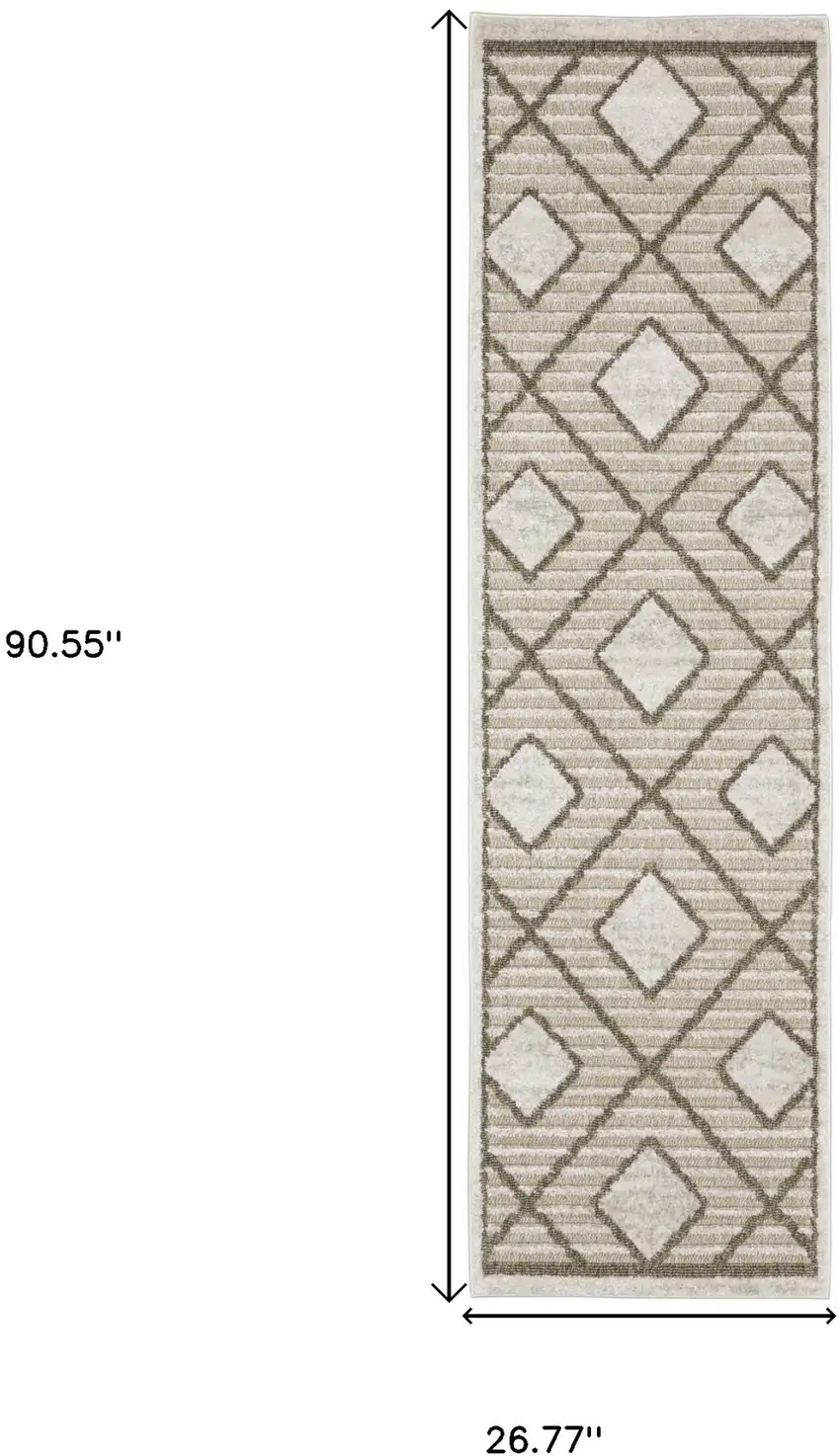 8' Beige And Brown Geometric Runner Rug Photo 3
