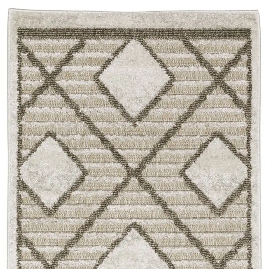 8' Beige And Brown Geometric Runner Rug Photo 4
