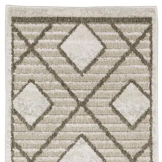 8' Beige And Brown Geometric Runner Rug Photo 4