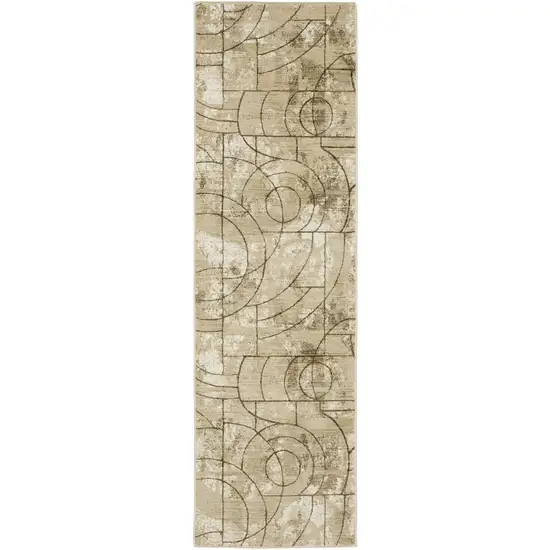 8' Beige And Brown Geometric Runner Rug Photo 2