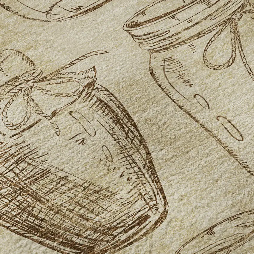 8' Beige And Brown Geometric Washable Round Rug With UV Protection Photo 8