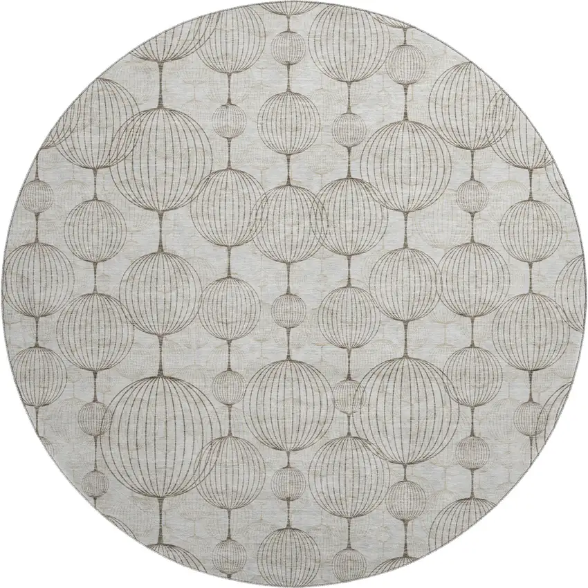 8' Beige And Brown Geometric Washable Round Rug With UV Protection Photo 1