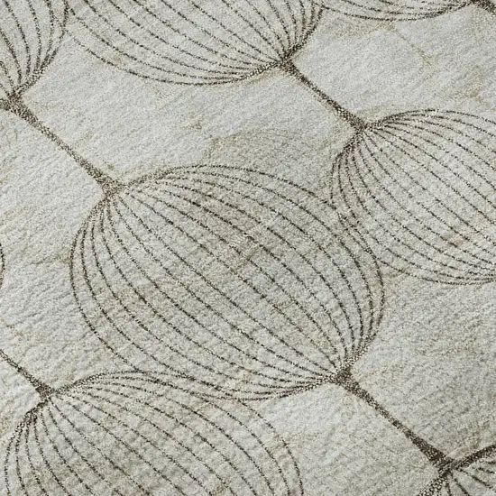 8' Beige And Brown Geometric Washable Round Rug With UV Protection Photo 9