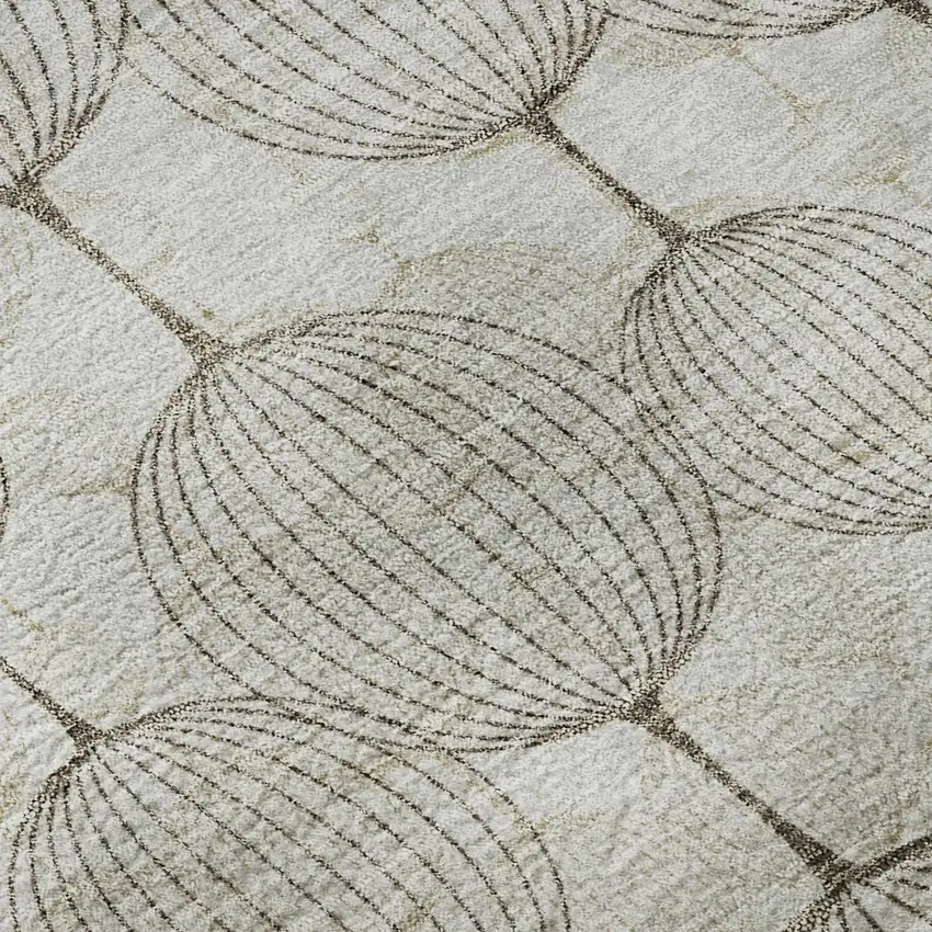 8' Beige And Brown Geometric Washable Round Rug With UV Protection Photo 9