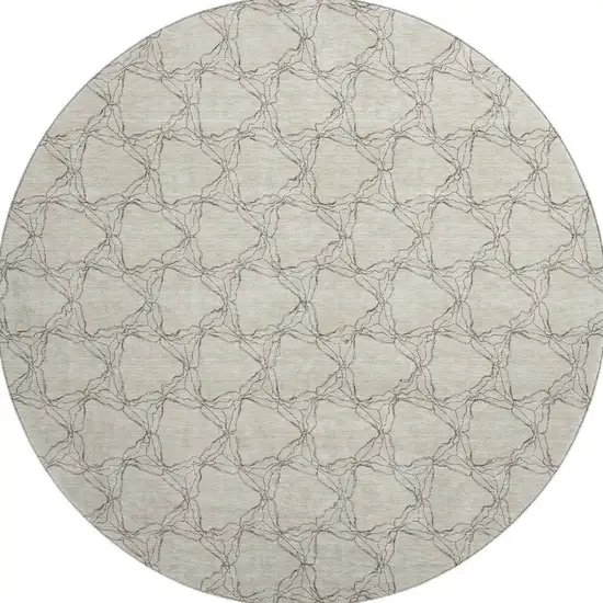 8' Beige And Brown Geometric Washable Round Rug With UV Protection Photo 3