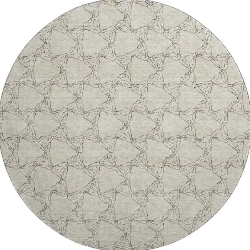 8' Beige And Brown Geometric Washable Round Rug With UV Protection Photo 3