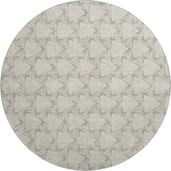 8' Beige And Brown Geometric Washable Round Rug With UV Protection Photo 1