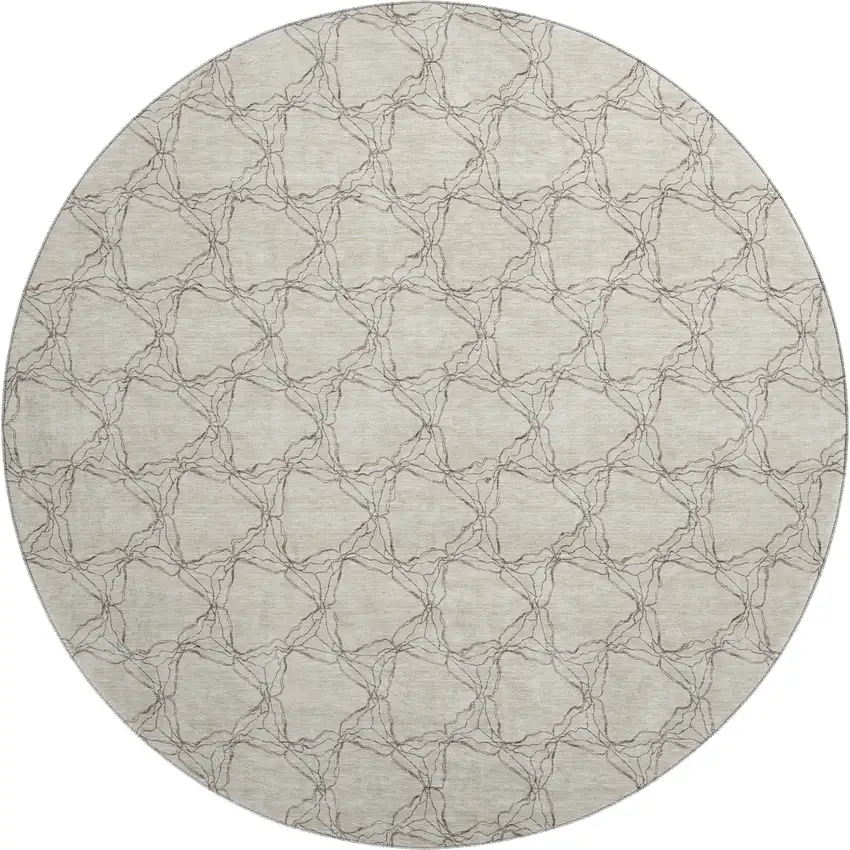 8' Beige And Brown Geometric Washable Round Rug With UV Protection Photo 1