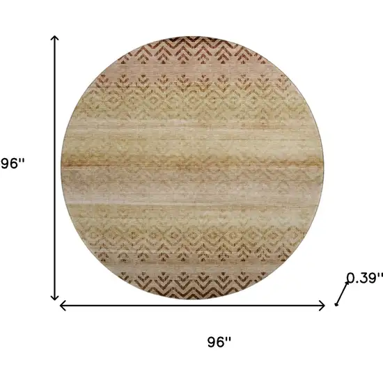 8' Beige And Brown Geometric Washable Round Rug With UV Protection Photo 8