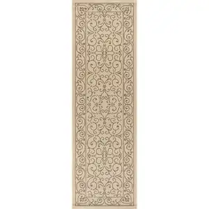 Photo of 8' Beige And Brown Medallion Indoor Outdoor Runner Rug