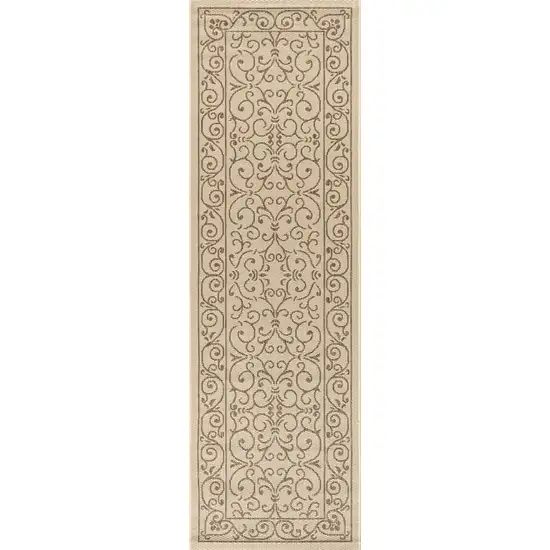 8' Beige And Brown Medallion Indoor Outdoor Runner Rug Photo 1