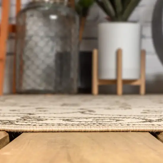 8' Beige And Brown Medallion Indoor Outdoor Runner Rug Photo 9