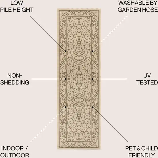 8' Beige And Brown Medallion Indoor Outdoor Runner Rug Photo 7