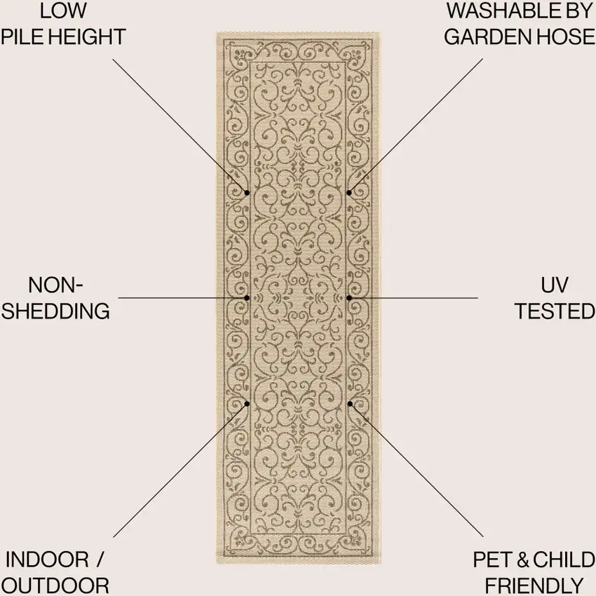 8' Beige And Brown Medallion Indoor Outdoor Runner Rug Photo 7