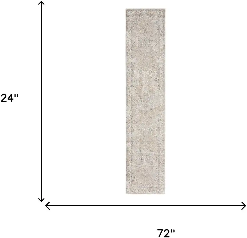 6' Beige And Brown Oriental Runner Rug Photo 3