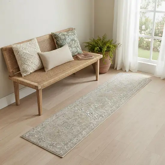 6' Beige And Brown Oriental Runner Rug Photo 1