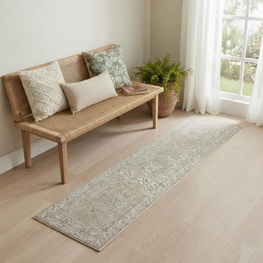 6' Beige And Brown Oriental Runner Rug Photo 1