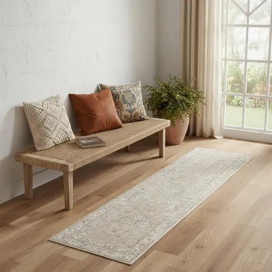 6' Beige And Brown Oriental Runner Rug Photo 1