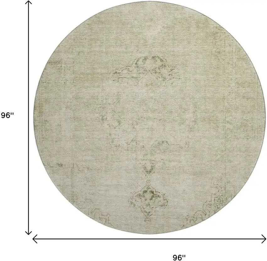 8' Beige And Brown Oriental Washable Round Rug With UV Protection Photo 5