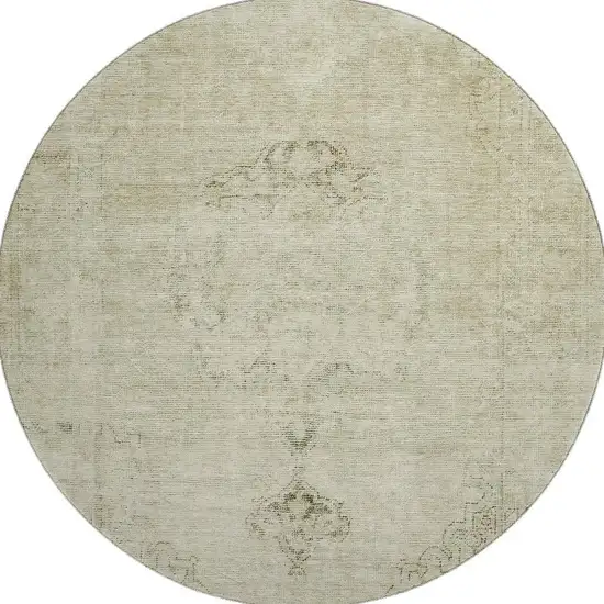 8' Beige And Brown Oriental Washable Round Rug With UV Protection Photo 1