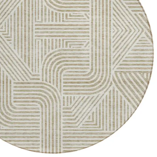 8' Beige And Brown Round Abstract Washable Indoor Outdoor Area Rug Photo 5