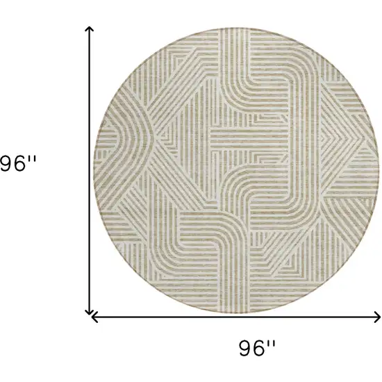 8' Beige And Brown Round Abstract Washable Indoor Outdoor Area Rug Photo 3