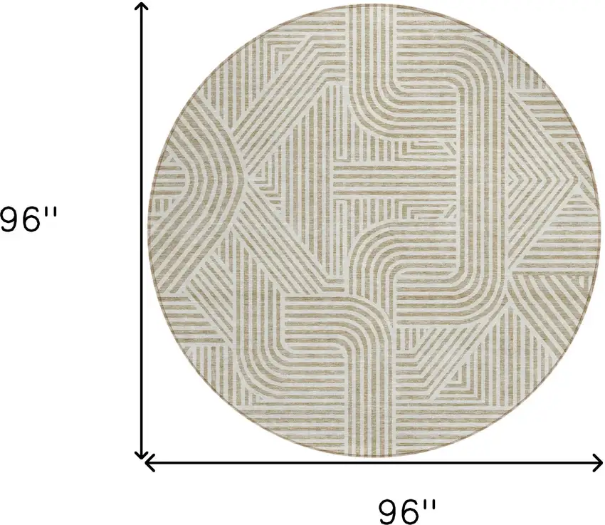 8' Beige And Brown Round Abstract Washable Indoor Outdoor Area Rug Photo 3