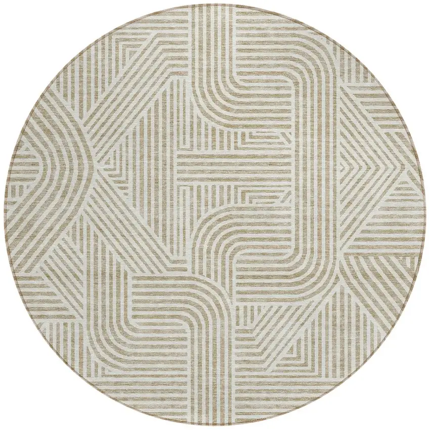 8' Beige And Brown Round Abstract Washable Indoor Outdoor Area Rug Photo 6