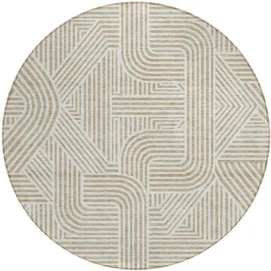 8' Beige And Brown Round Abstract Washable Indoor Outdoor Area Rug Photo 2