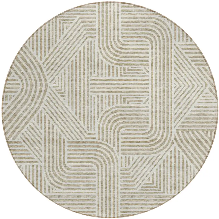 8' Beige And Brown Round Abstract Washable Indoor Outdoor Area Rug Photo 2
