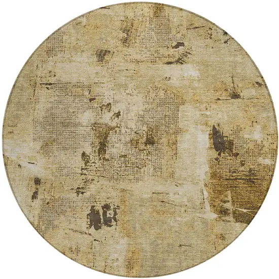 8' Beige And Brown Round Abstract Washable Indoor Outdoor Area Rug Photo 2