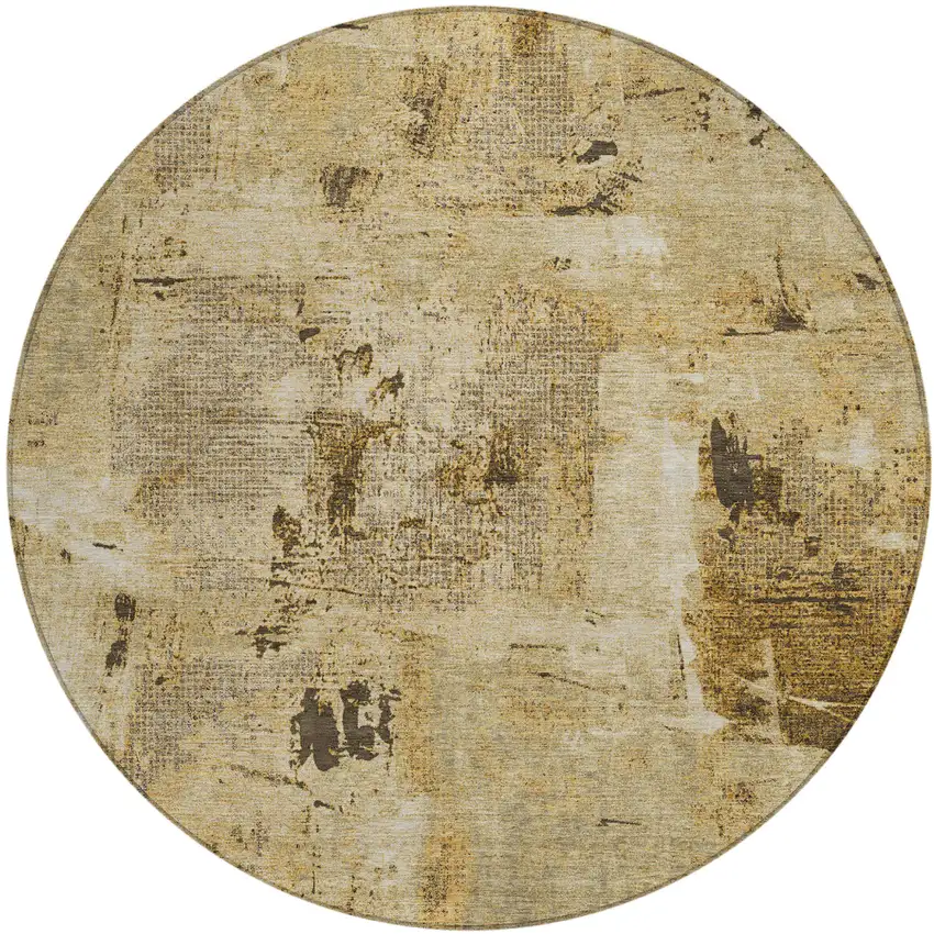 8' Beige And Brown Round Abstract Washable Indoor Outdoor Area Rug Photo 2