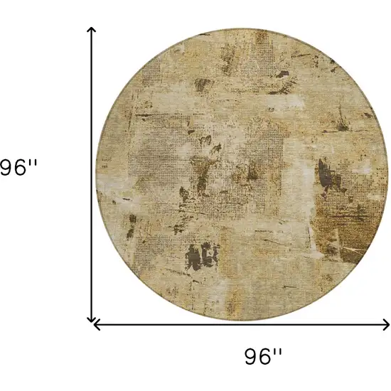 8' Beige And Brown Round Abstract Washable Indoor Outdoor Area Rug Photo 3