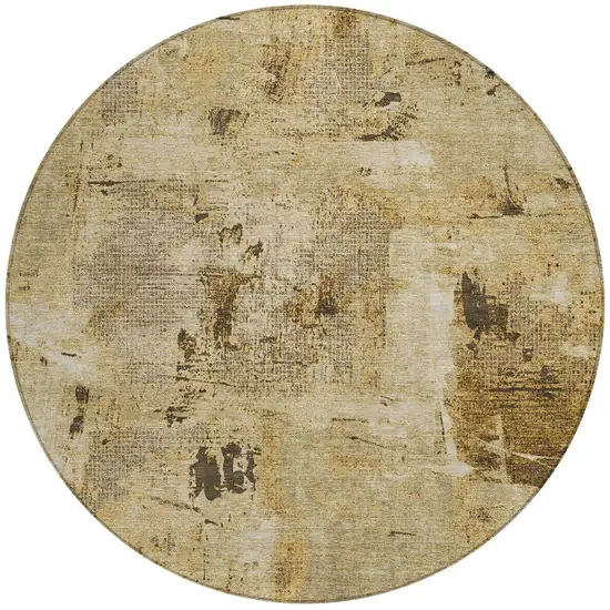 8' Beige And Brown Round Abstract Washable Indoor Outdoor Area Rug Photo 4