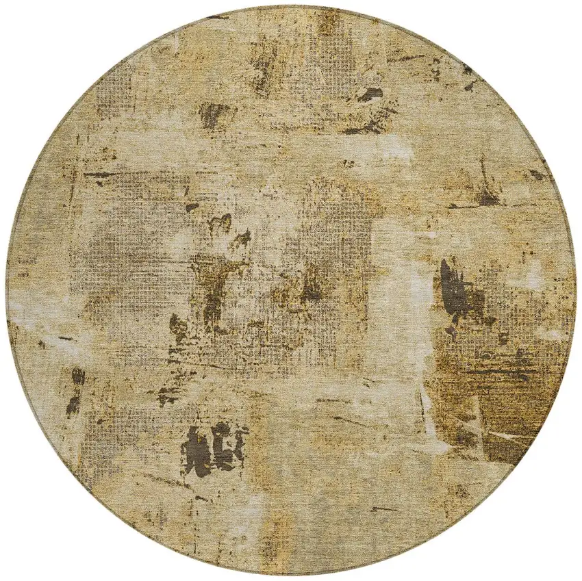 8' Beige And Brown Round Abstract Washable Indoor Outdoor Area Rug Photo 4