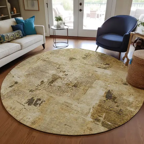 8' Beige And Brown Round Abstract Washable Indoor Outdoor Area Rug Photo 7