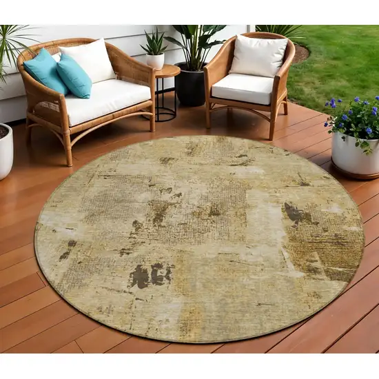 8' Beige And Brown Round Abstract Washable Indoor Outdoor Area Rug Photo 1