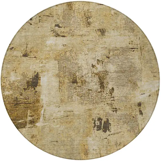 8' Beige And Brown Round Abstract Washable Indoor Outdoor Area Rug Photo 5