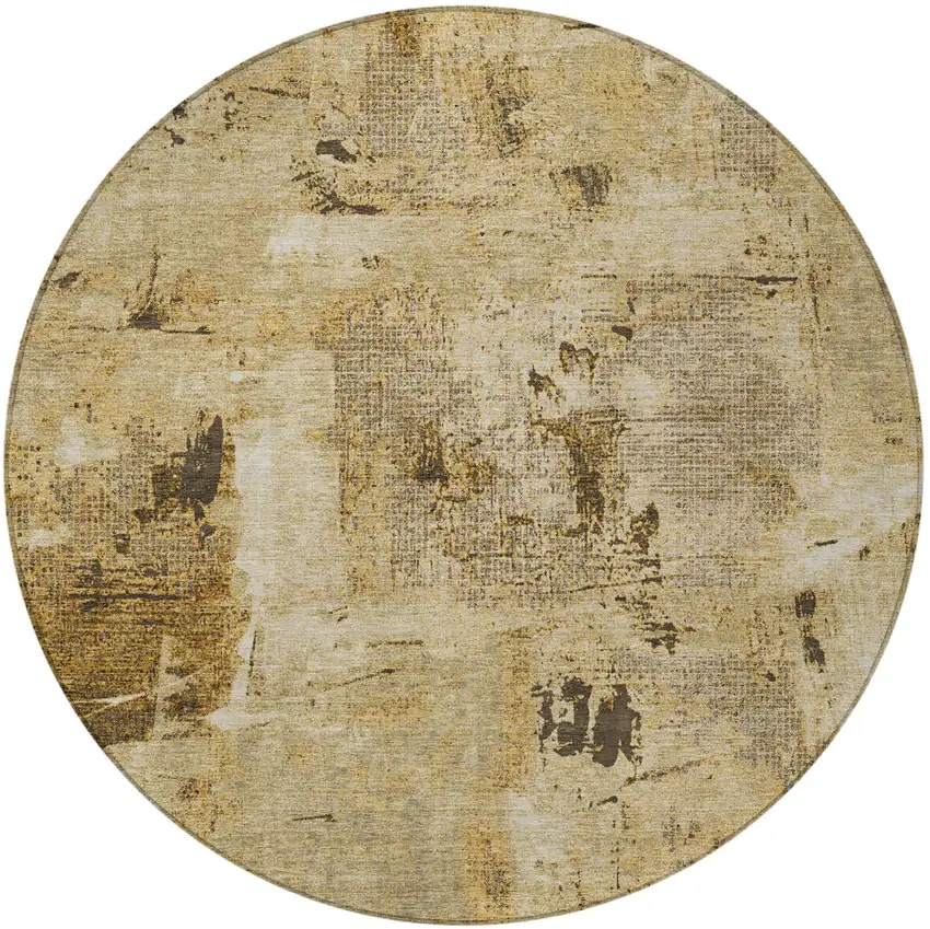 8' Beige And Brown Round Abstract Washable Indoor Outdoor Area Rug Photo 5