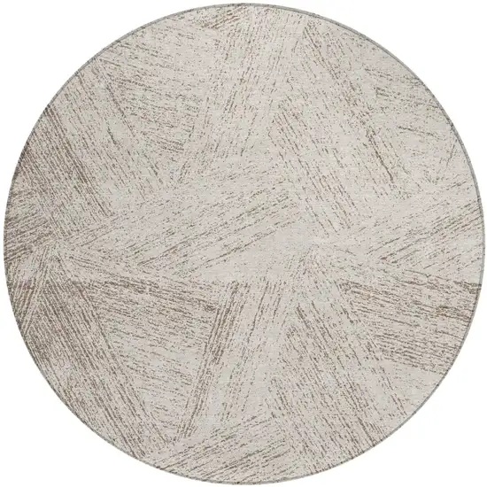 8' Beige And Brown Round Abstract Washable Indoor Outdoor Area Rug Photo 2