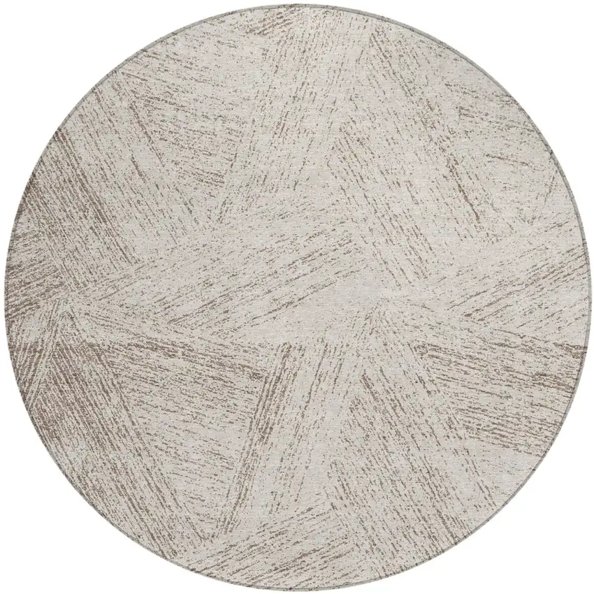 8' Beige And Brown Round Abstract Washable Indoor Outdoor Area Rug Photo 2