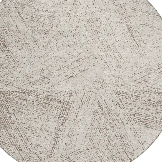 8' Beige And Brown Round Abstract Washable Indoor Outdoor Area Rug Photo 4