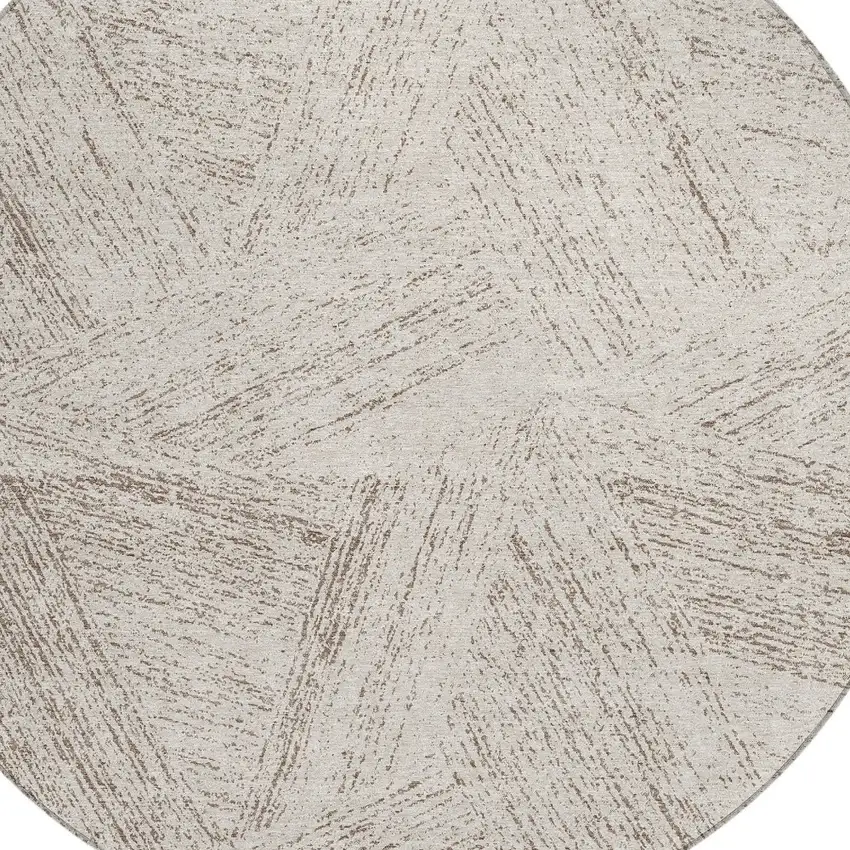 8' Beige And Brown Round Abstract Washable Indoor Outdoor Area Rug Photo 4
