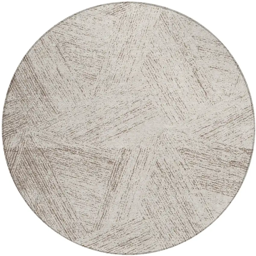 8' Beige And Brown Round Abstract Washable Indoor Outdoor Area Rug Photo 2