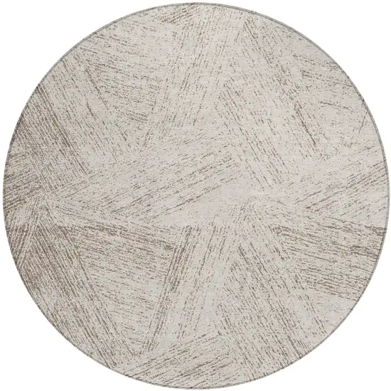 8' Beige And Brown Round Abstract Washable Indoor Outdoor Area Rug Photo 2