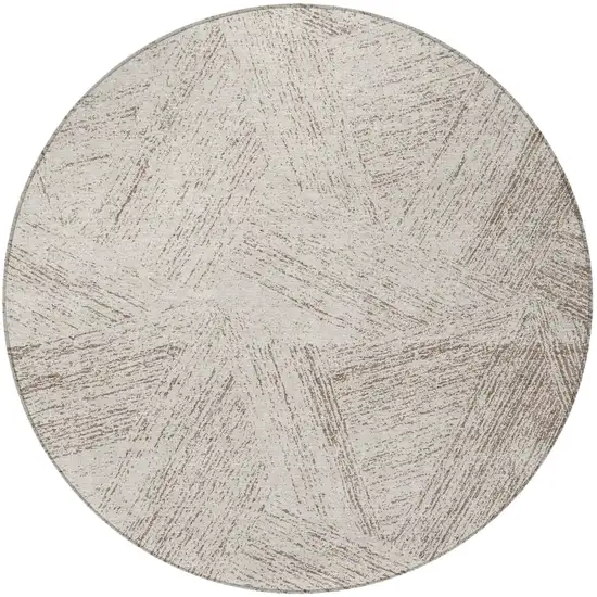 8' Beige And Brown Round Abstract Washable Indoor Outdoor Area Rug Photo 5