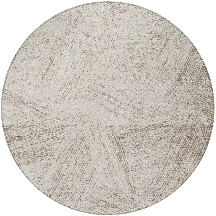 8' Beige And Brown Round Abstract Washable Indoor Outdoor Area Rug Photo 5